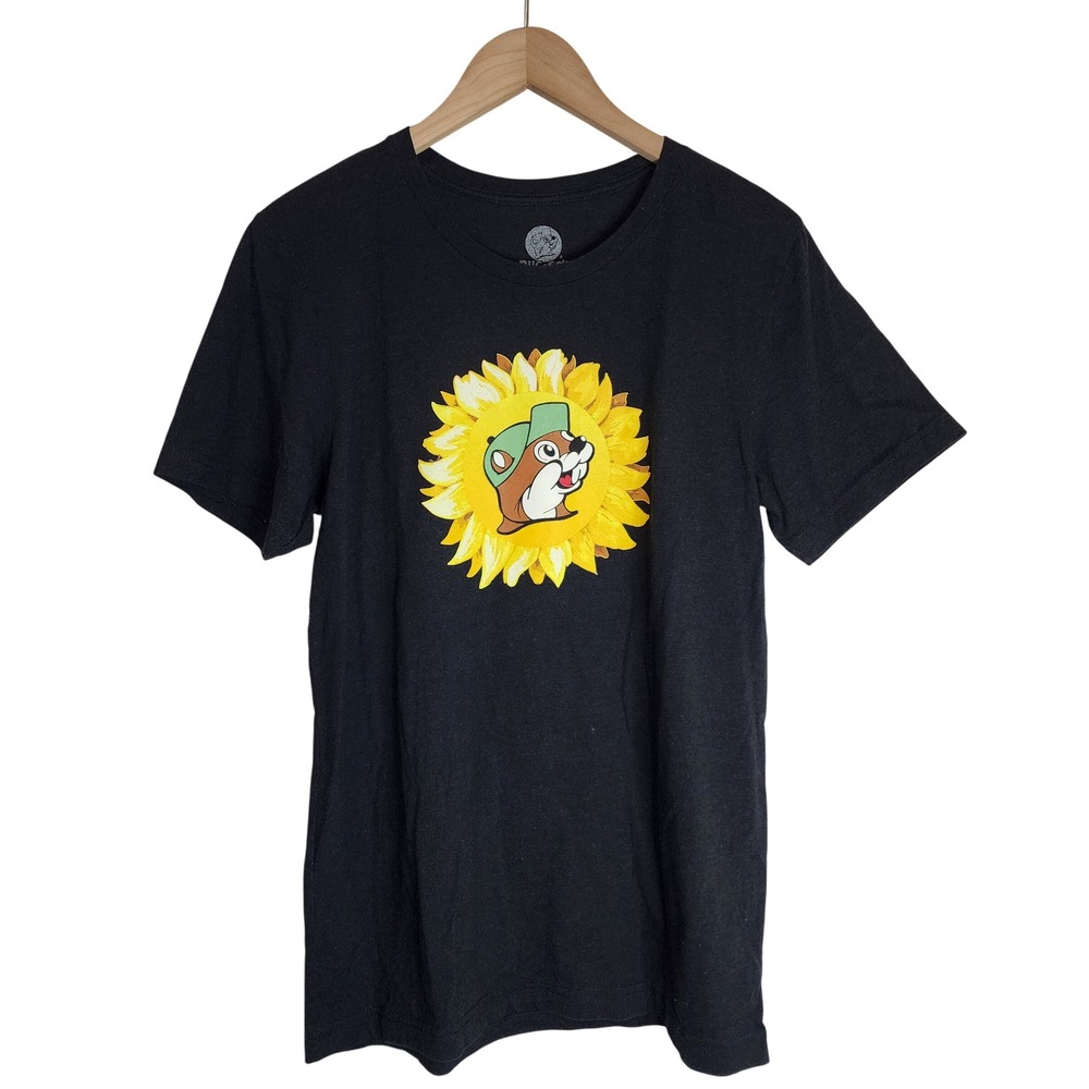 Buc-ee's Shirt Women's Medium Sunflower‎ Flower Beaver Short Sleeve Black